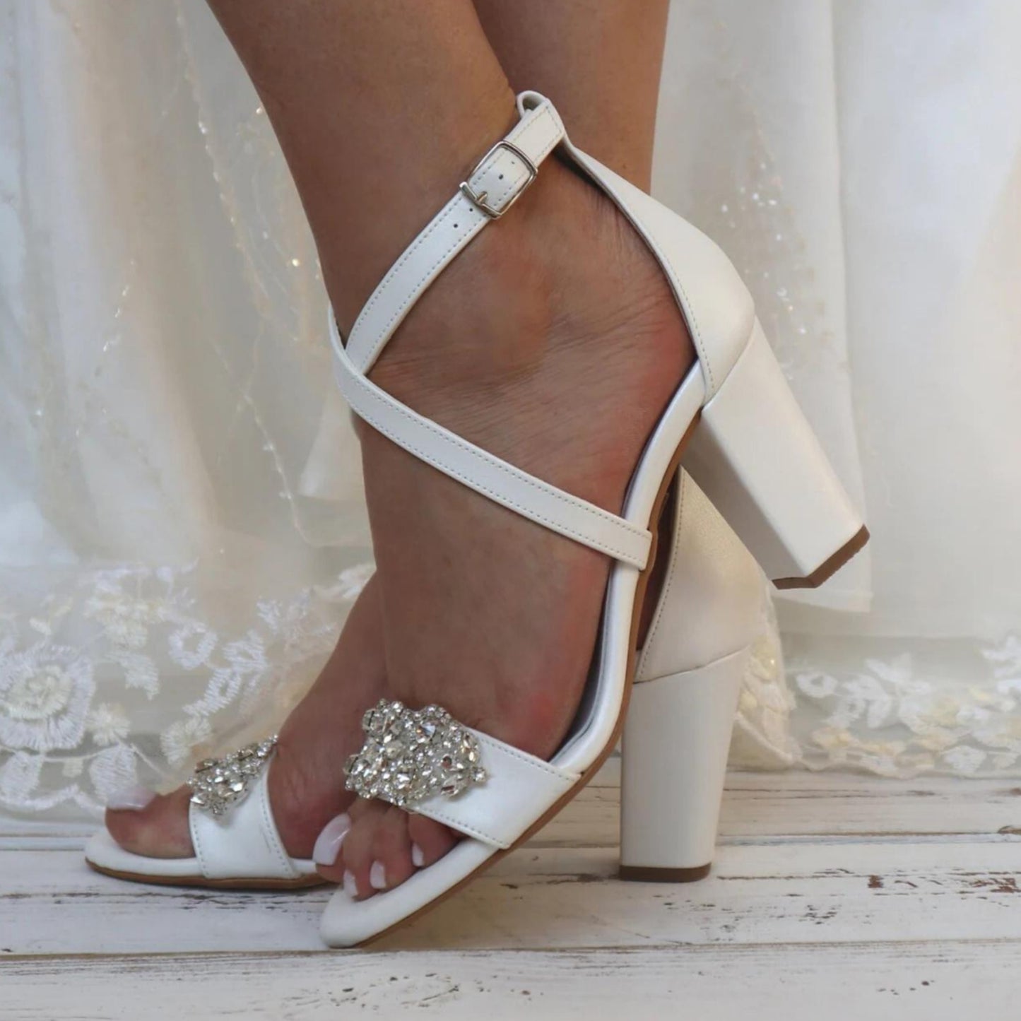 Marie – Chaussures à Talon Haut Épais Classique Blanc