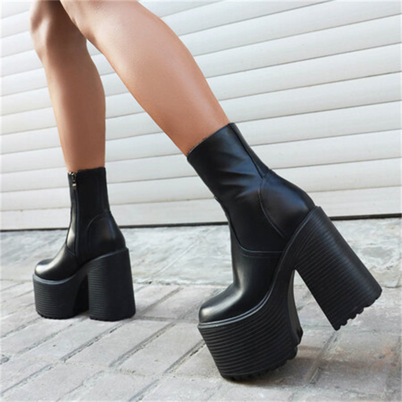 Rachael – Bottines à Plateforme à Talon Épais et Bout Rond