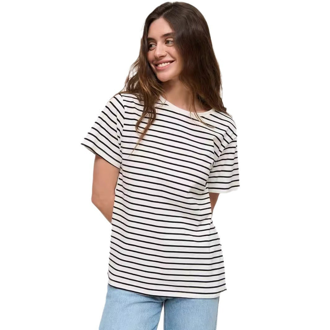 Janet – T-shirt à Rayures Noires et Blanches pour Femme