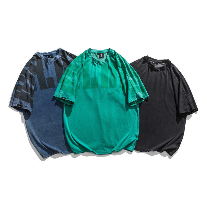 Rhys – T-shirt rétro japonais à manches courtes lavées pour hommes