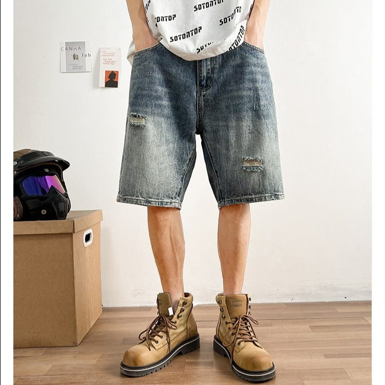 Jerry – Short en Jean à Cinq Poches avec Trous Détendus