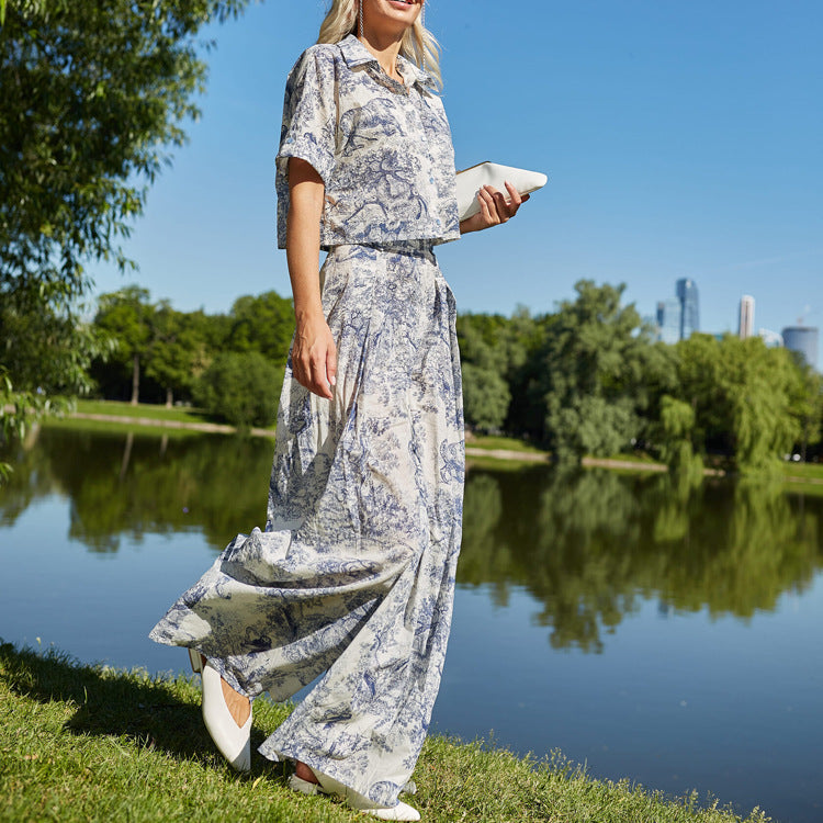 Grace – Ensemble Deux Pièces avec Impression en Peinture et Pantalon à Jambe Large