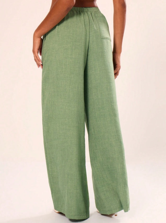 Heidi – Pantalon de Lin Texturé avec Ceinture à Nouer