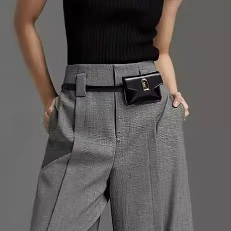 Marion – Pantalon Large avec Fente de Couleur Unie