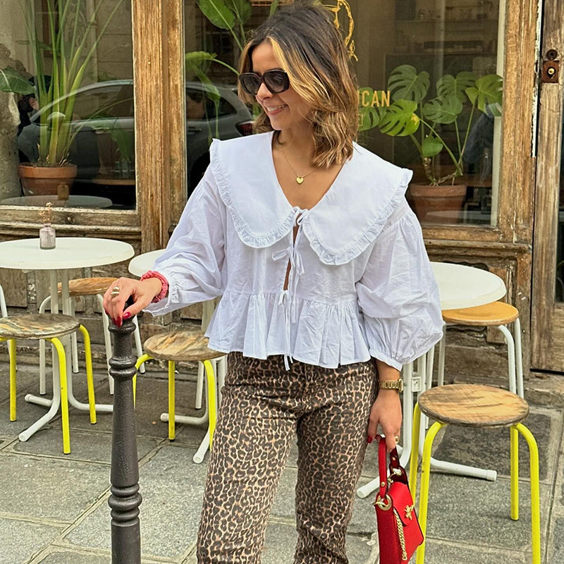 Jennifer – Chemise Décontractée à Col Claudine et Manches Longues