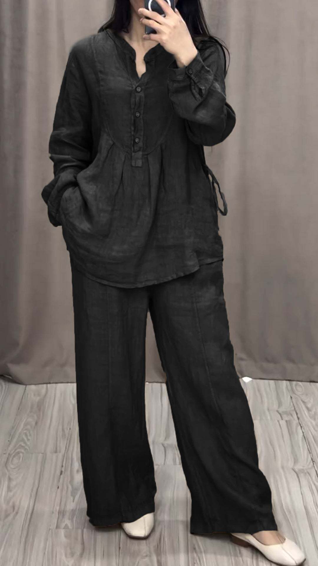 Michelle – Ensemble Casual en Coton et Lin avec Cardigan à Manches Longues