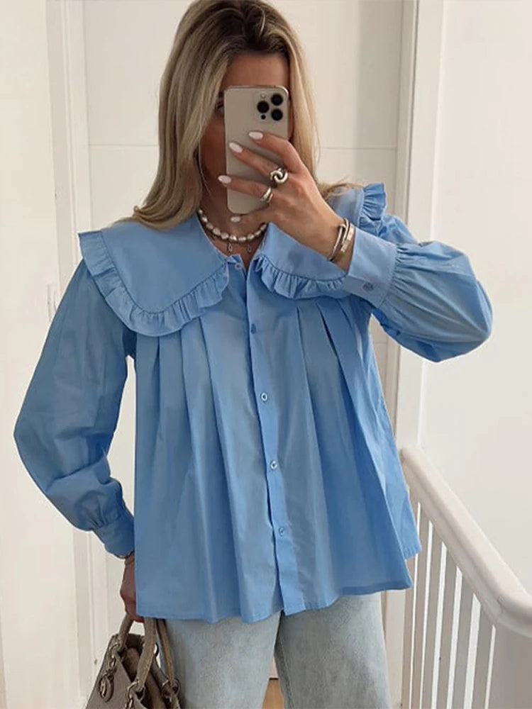 Jennifer – Chemise Décontractée à Col Claudine et Manches Longues