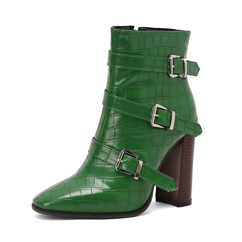 Lauren – Bottines à Boucle et Talons Épais