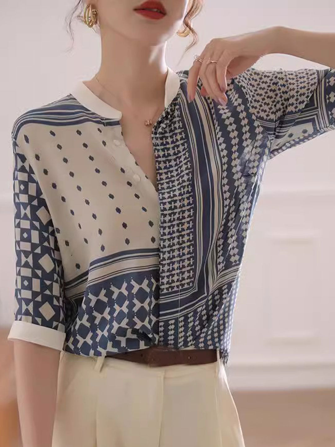 Jenny – Chemise Rétro à Carreaux et Rayures