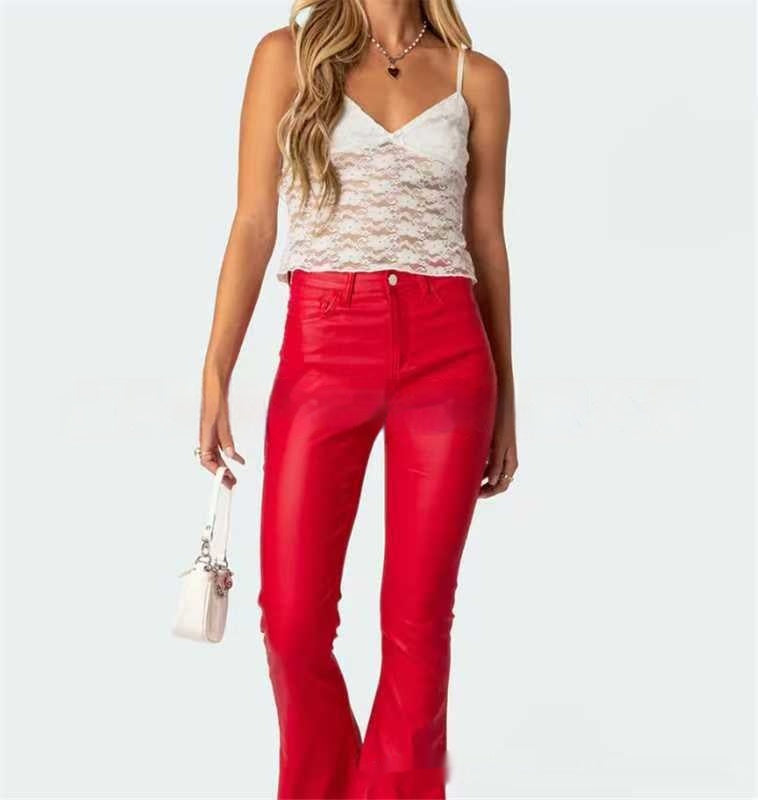 Heather – Pantalon Évasé en Jean et Cuir Végan pour Femmes