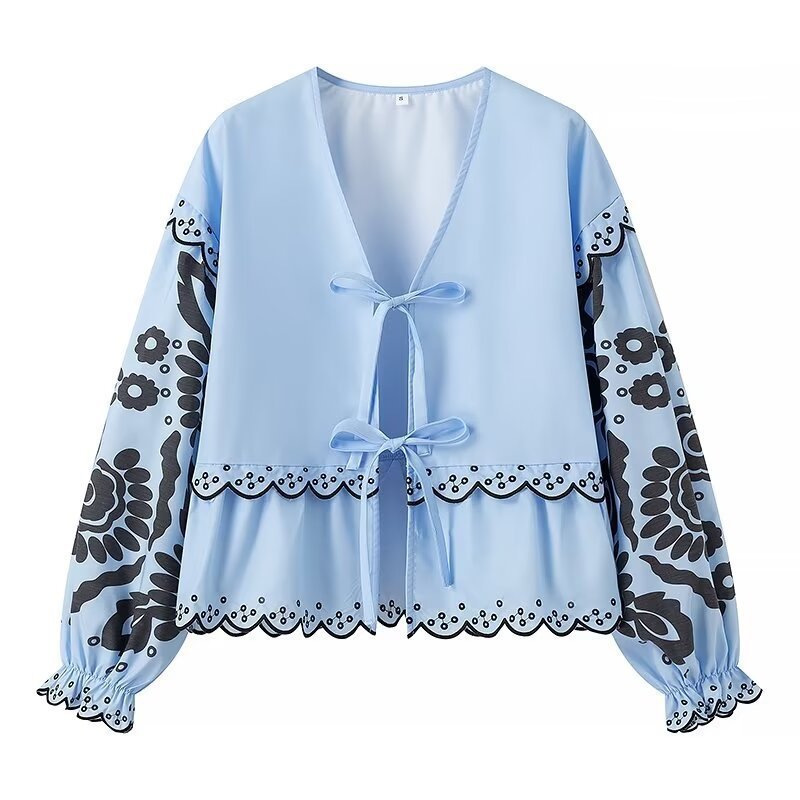 Andrea – Chemisier Vintage Évasé Brodé à Lacets