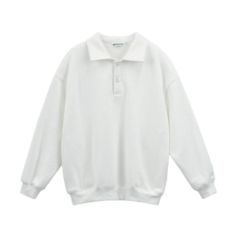 Linda – Pull Blanc Ample Style Coréen avec Col Polo et Capuche