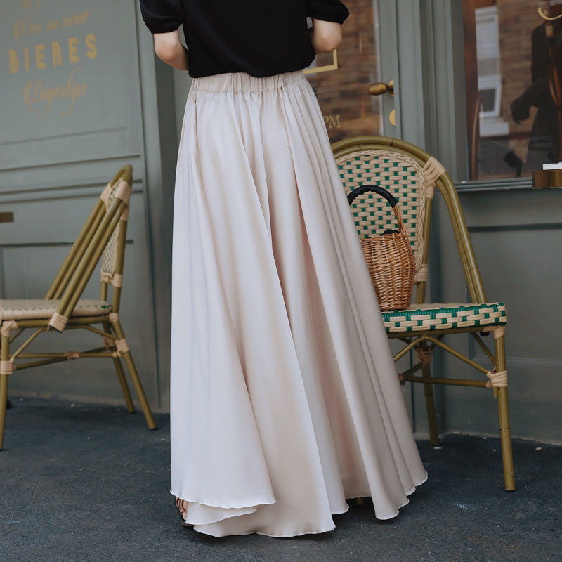 Kate – Pantalon Jupe Drapé Évasé en Satin à Taille Haute