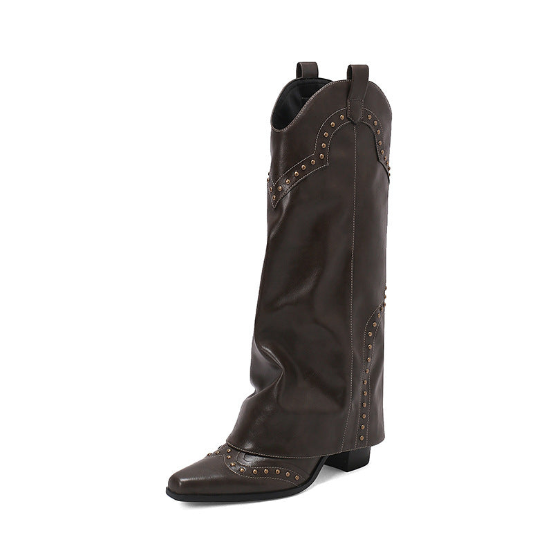 Joan – Bottes Hautes Rétro à Découpe en V avec Rivets