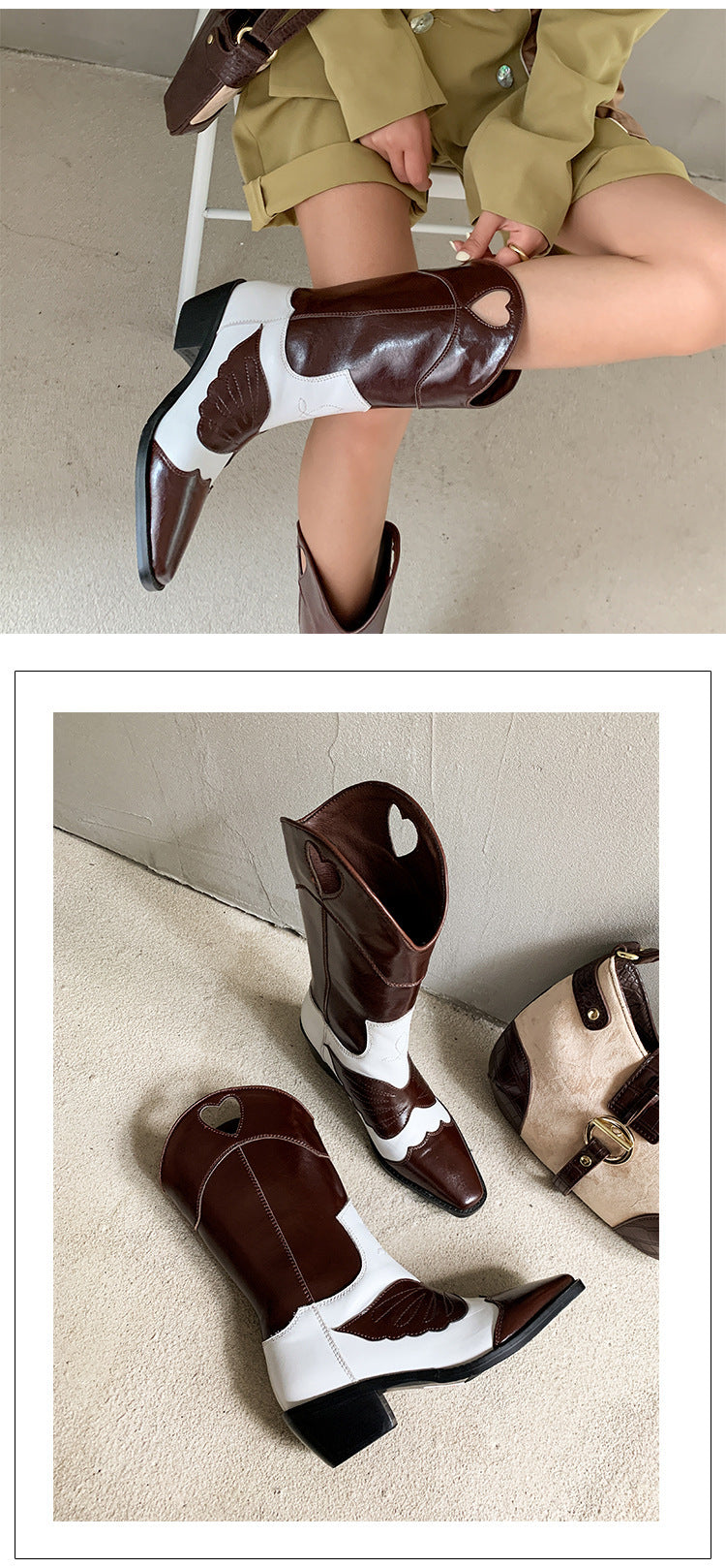 Karen – Bottes Hautes Fumée à Motif Lait