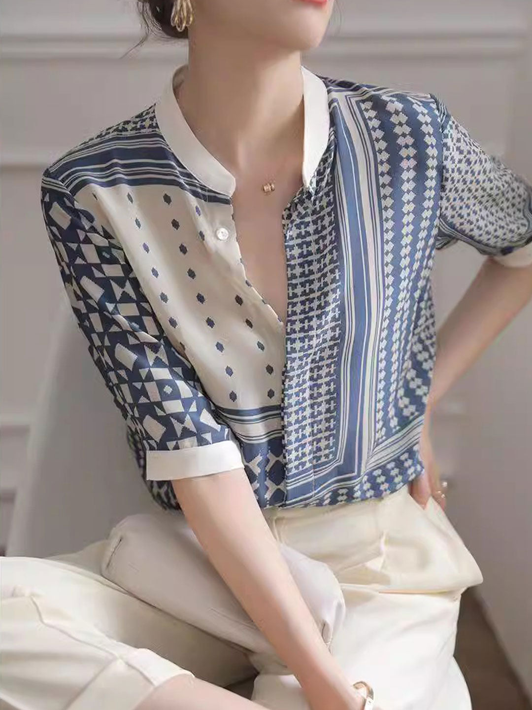 Jenny – Chemise Rétro à Carreaux et Rayures