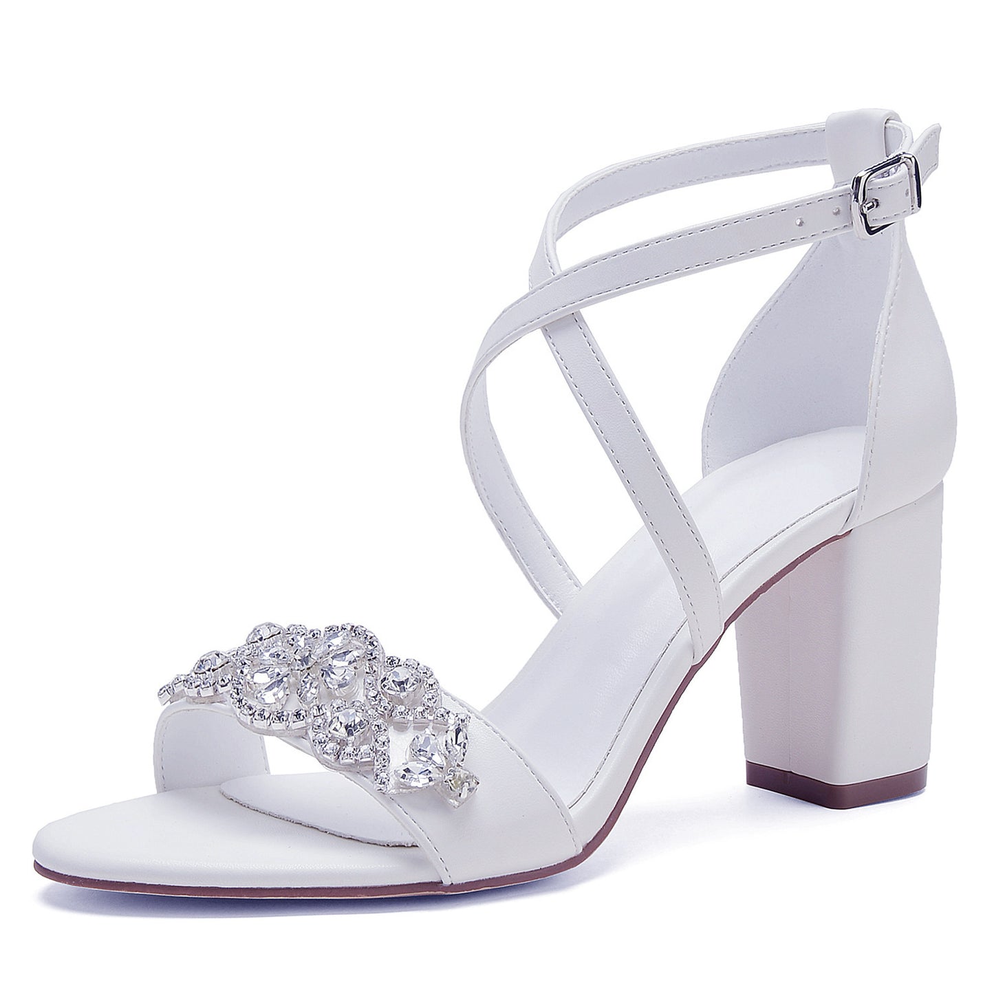 Marie – Chaussures à Talon Haut Épais Classique Blanc