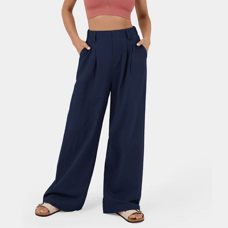 Marion – Pantalon Large en Coton Taille Haute