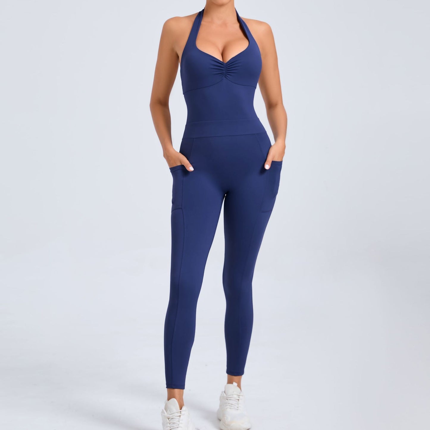 Tara – Combinaison Yoga à Col Halter avec Poches Latérales