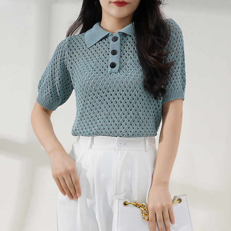 Sharon – Haut Tricoté Style Western à Col Polo