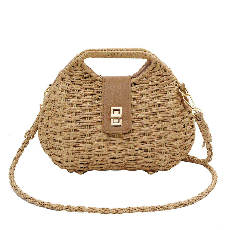 Helen – Sac à Épaule Artistique en Paille Tressée d'Été