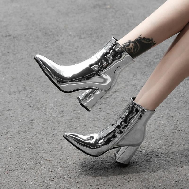 Emma – Bottines Courtes à Talons Épais Or et Argent Grande Taille