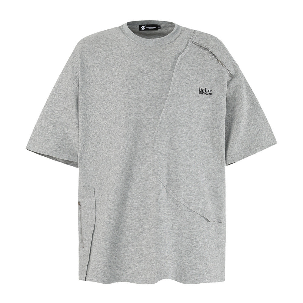 Howard – T-shirt à manches courtes avec couture irrégulière et fermeture éclair latérale