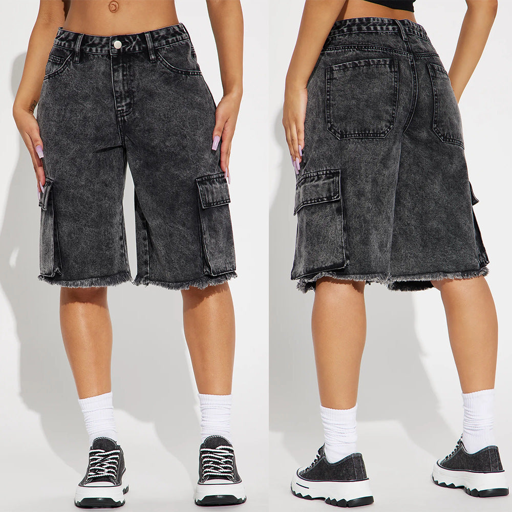 Lucy – Short en Jean Droit à Ourlet Effiloché