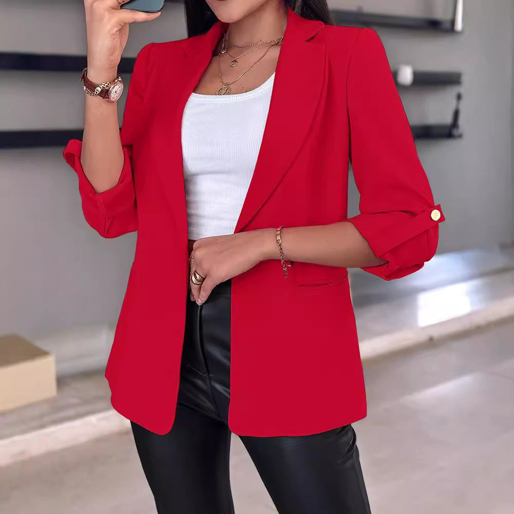 Leanne – Blazer Décontracté à Manches Roulées avec Poches