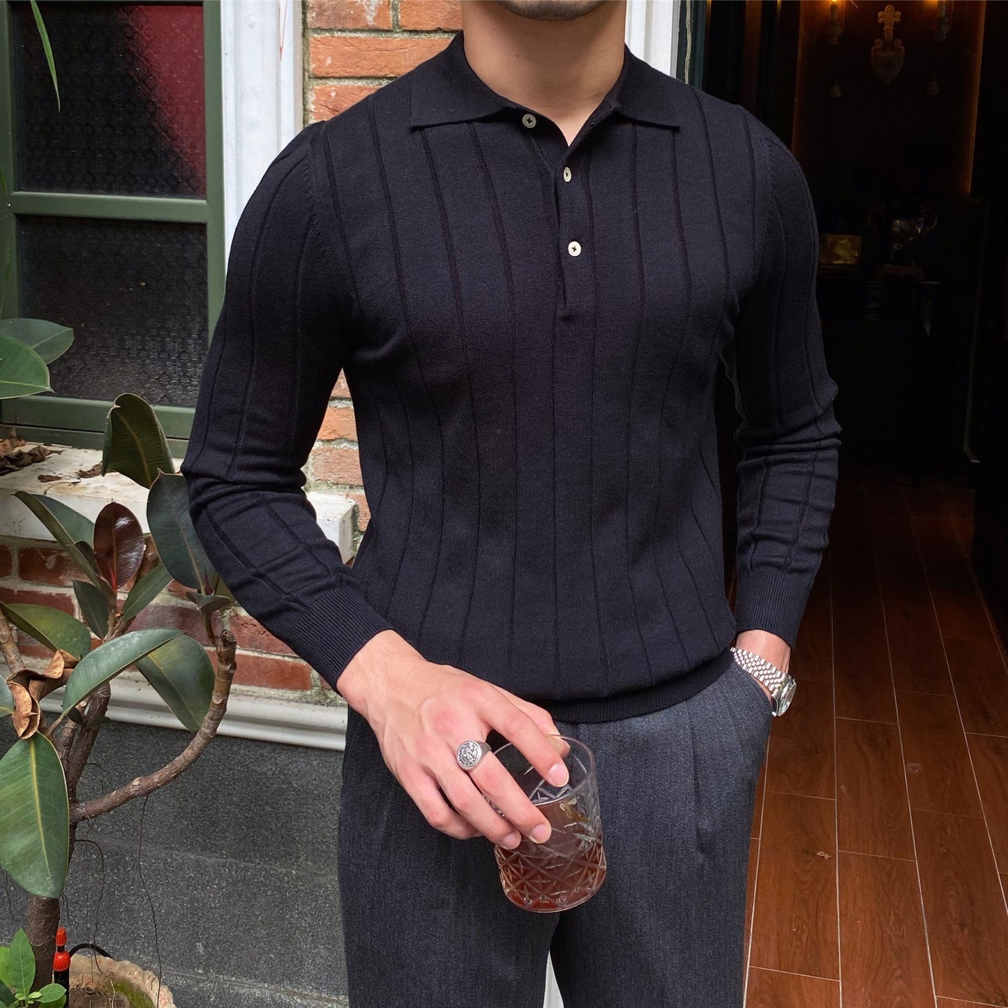 Walter – Chemise à manches longues tricotée et ajustée