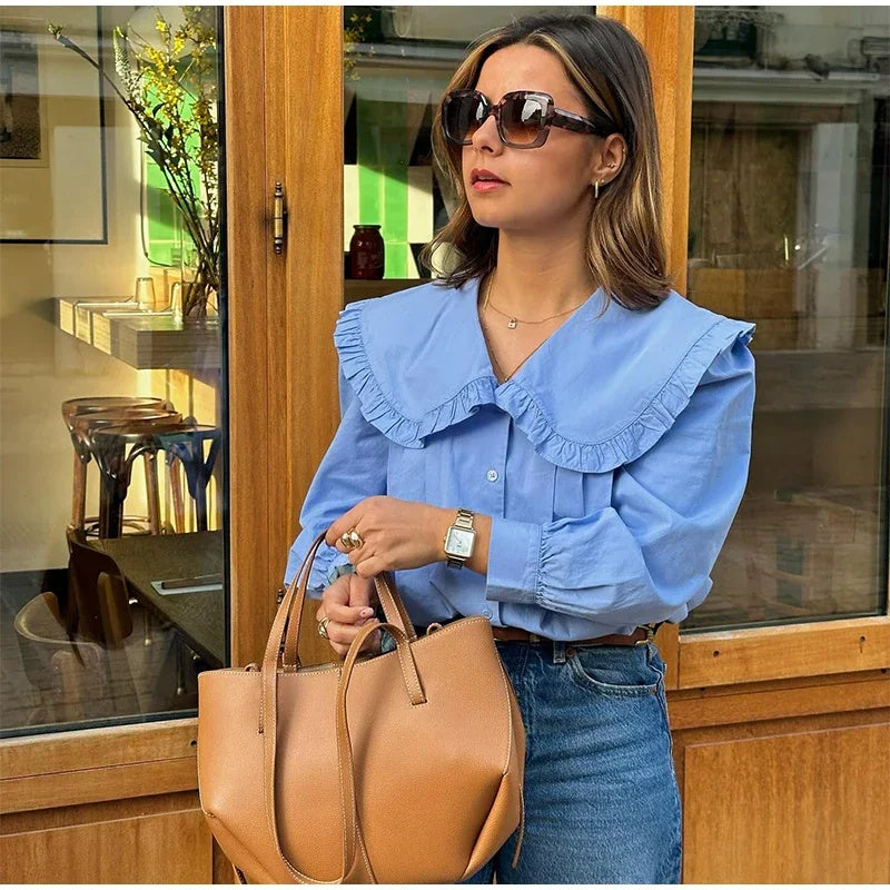 Jennifer – Chemise Décontractée à Col Claudine et Manches Longues