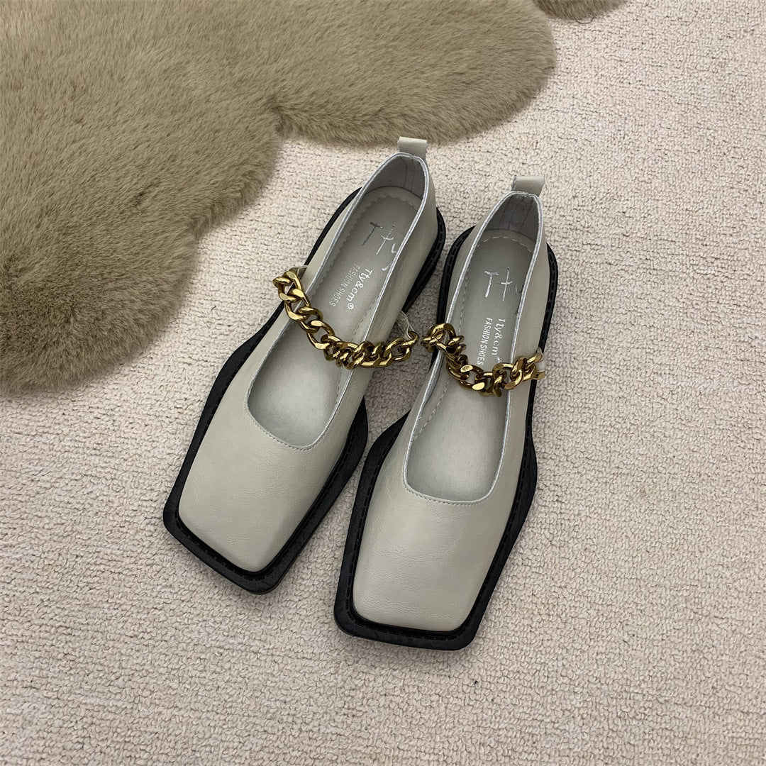 Ruby – Chaussures Rétro à Bout Carré avec Chaîne Métallique