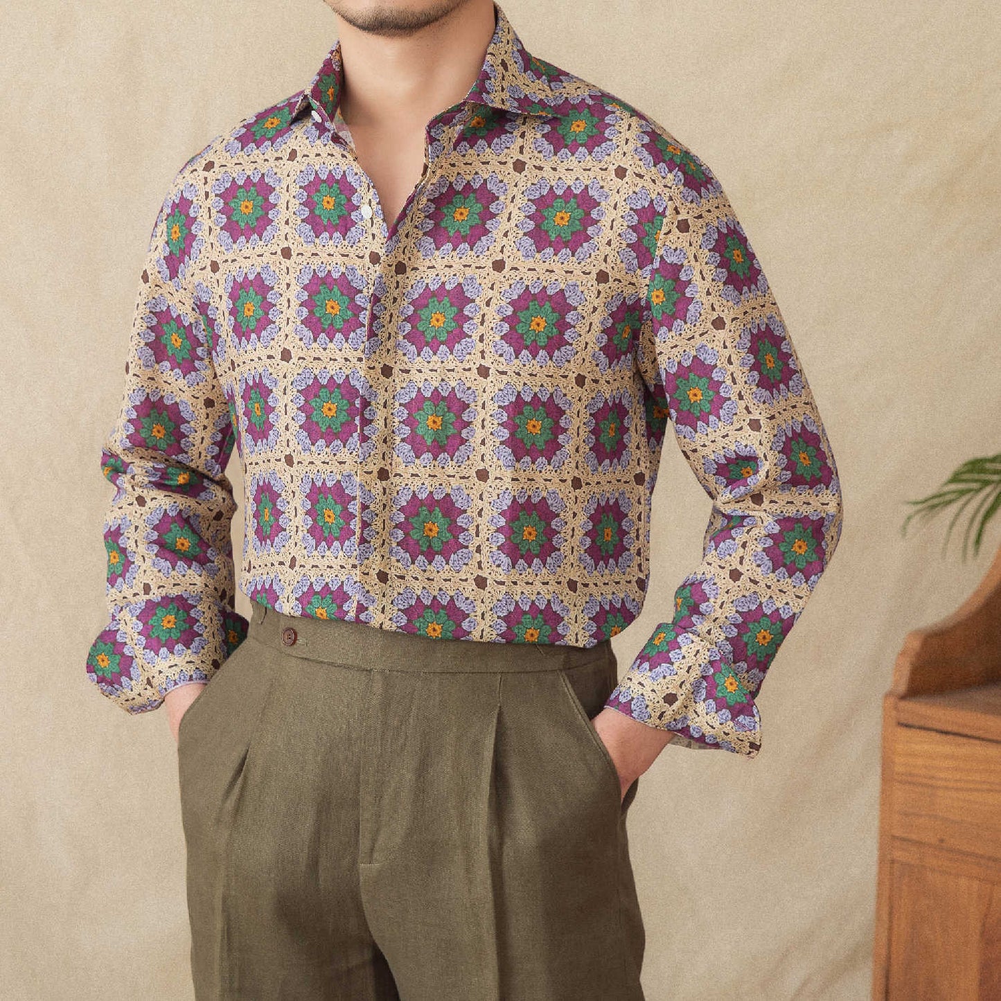 Kieran – Chemise Cardigan Imprimée à Manches Longues