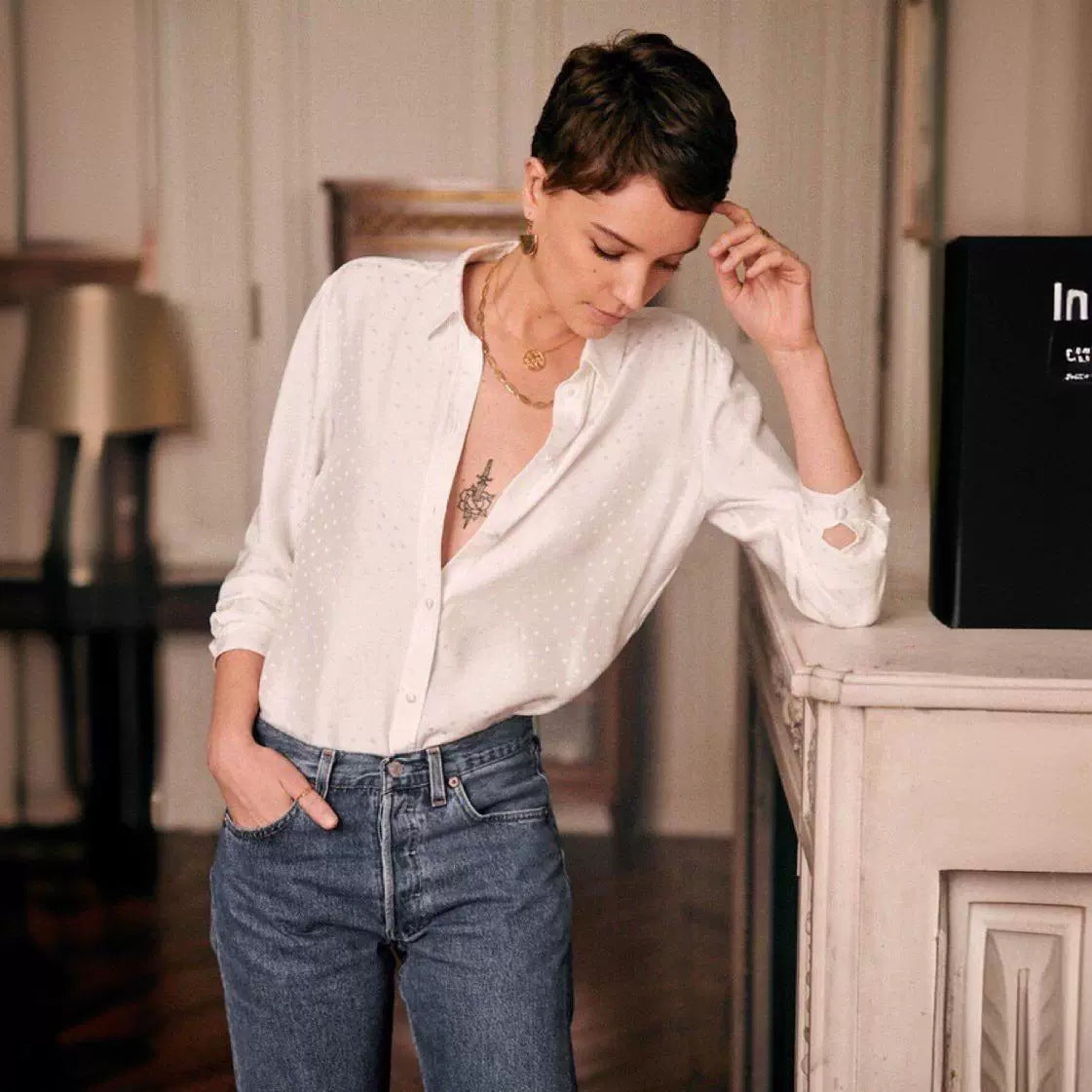 Samantha – Chemise en Satin Crêpe Soyeux à Manches Longues