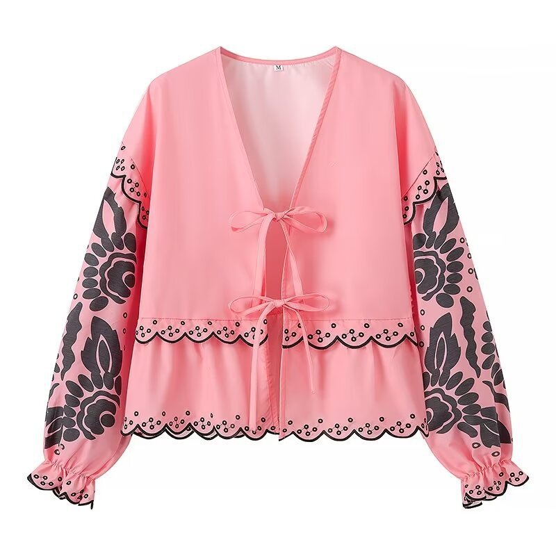 Andrea – Chemisier Vintage Évasé Brodé à Lacets