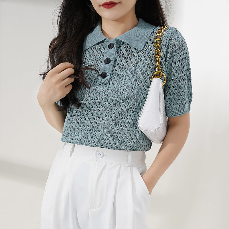 Sharon – Haut Tricoté Style Western à Col Polo