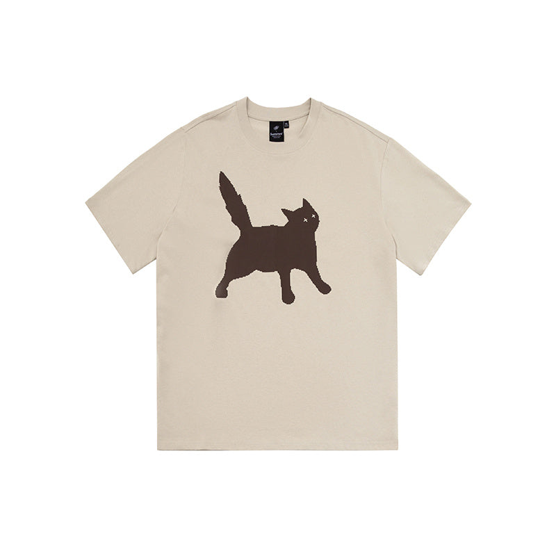 Judith – T-shirt en Coton à Manches Courtes avec Motif Pixel Chat