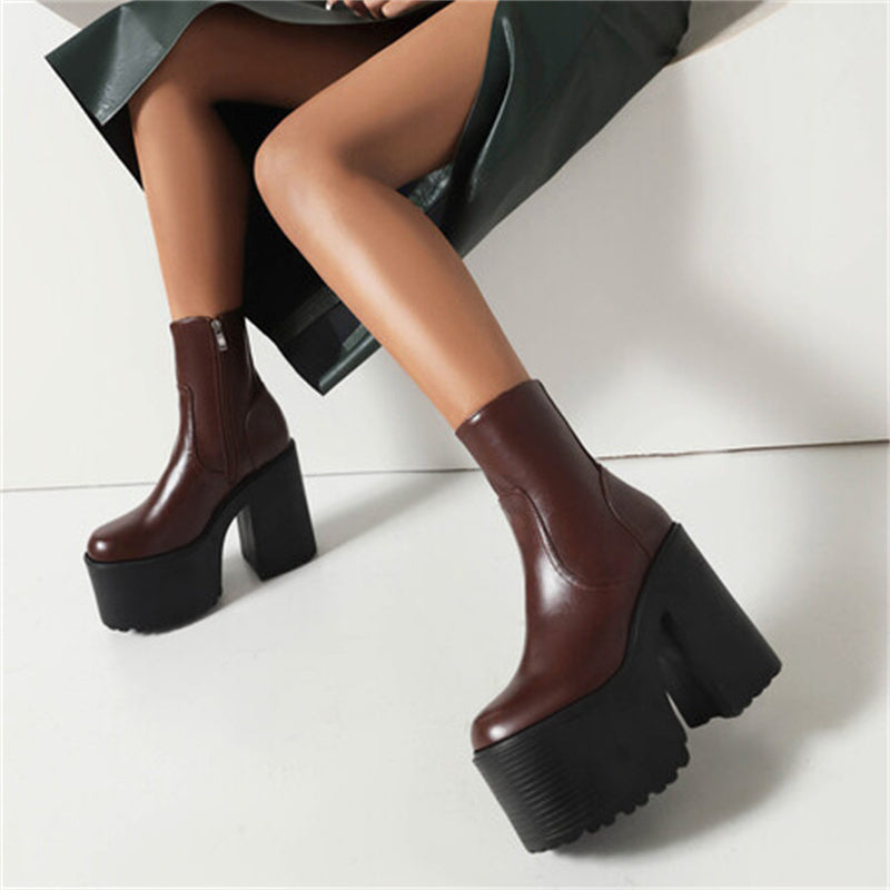 Rachael – Bottines à Plateforme à Talon Épais et Bout Rond