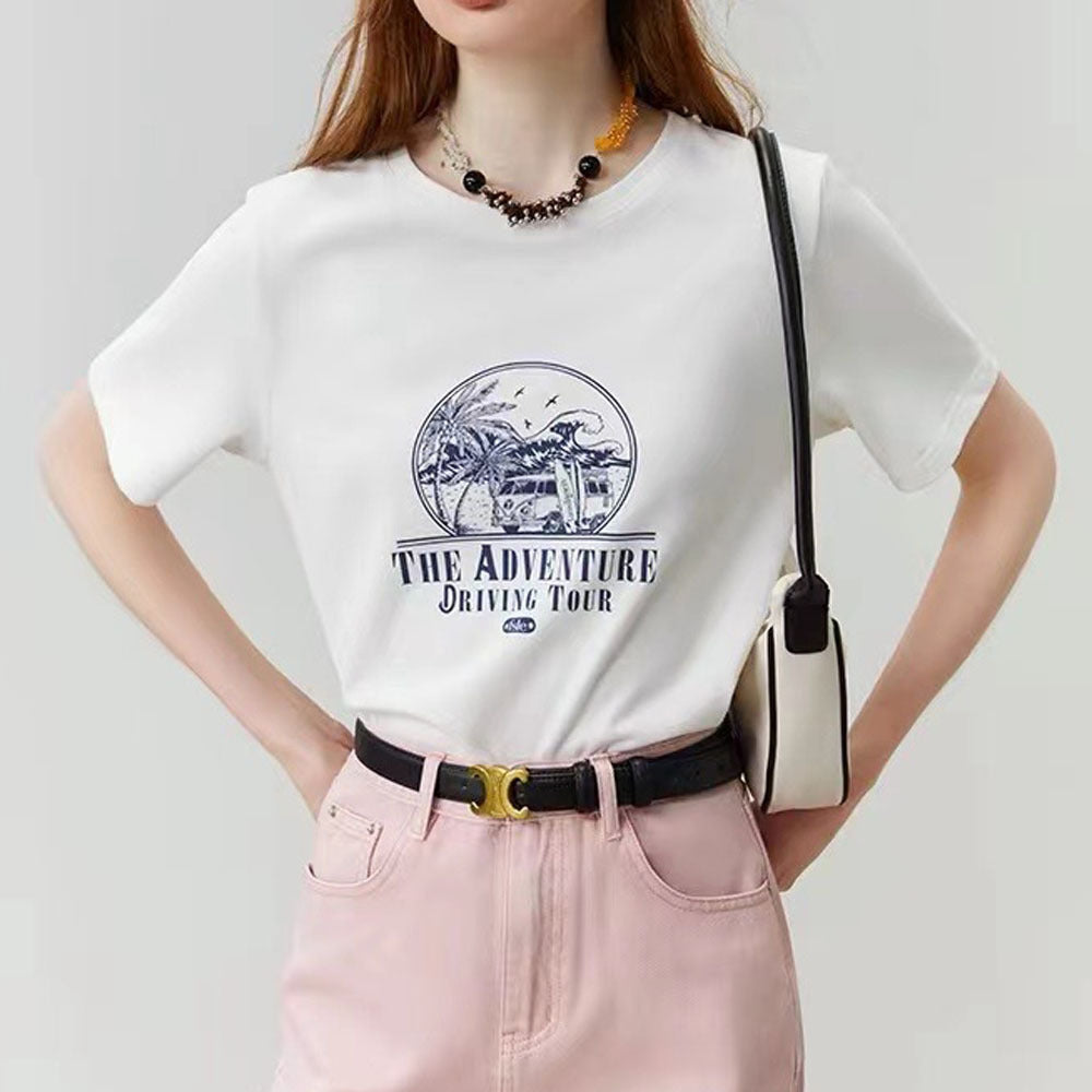 Caroline – T-shirt à Épaules Tombantes et Manches Courtes Imprimées