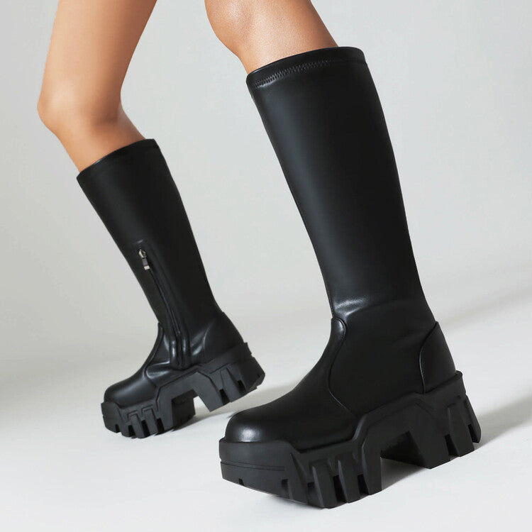 Alison – Bottes à bout rond avec fermeture éclair latérale et semelle épaisse