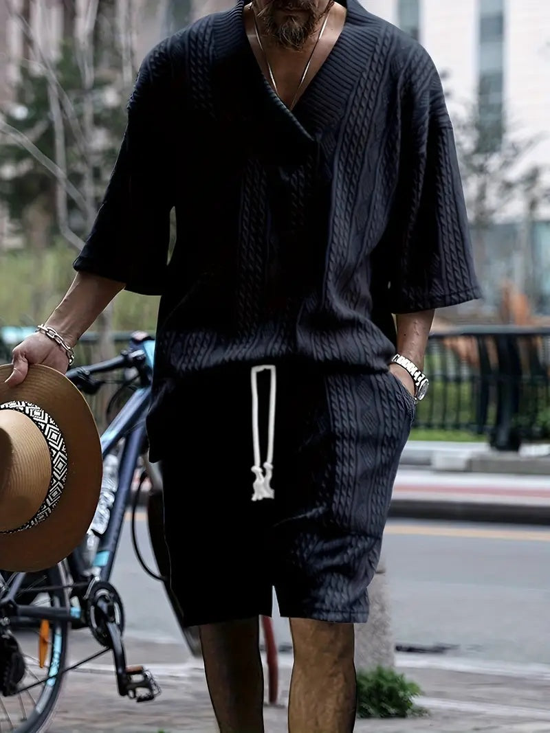 Martin – Ensemble Jacquard à Manches Courtes et Short à Cordons pour Hommes