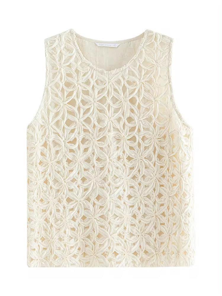 Amanda – Gilet sans Manches en Couleur Flocons d'Avoine