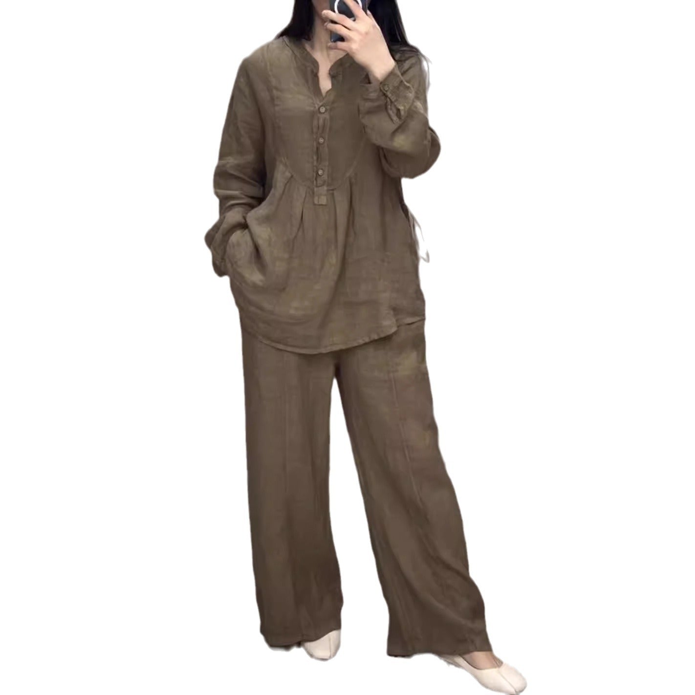 Michelle – Ensemble Casual en Coton et Lin avec Cardigan à Manches Longues