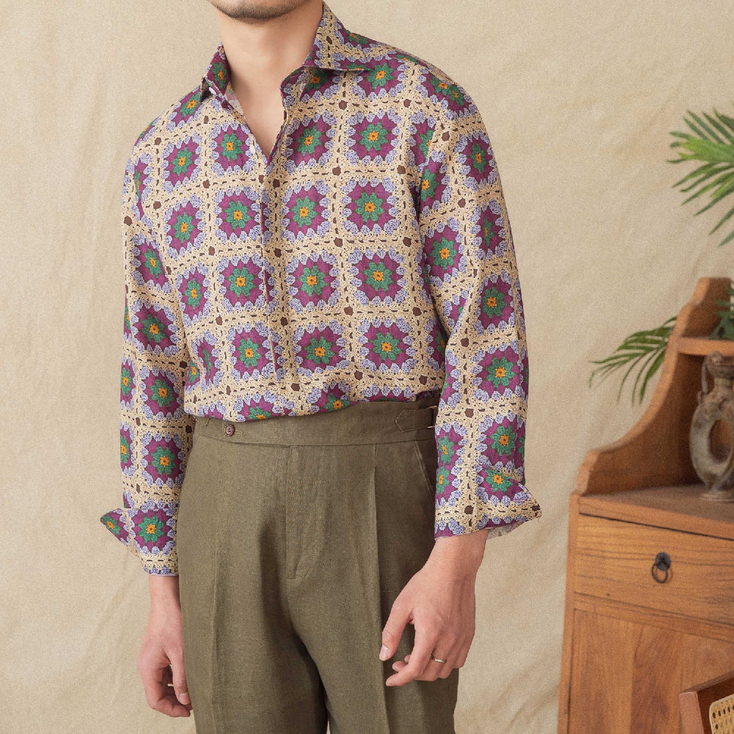 Kieran – Chemise Cardigan Imprimée à Manches Longues