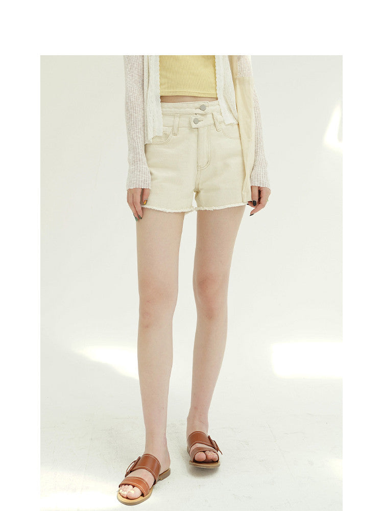 Karen – Shorts en Denim à Franges Beige