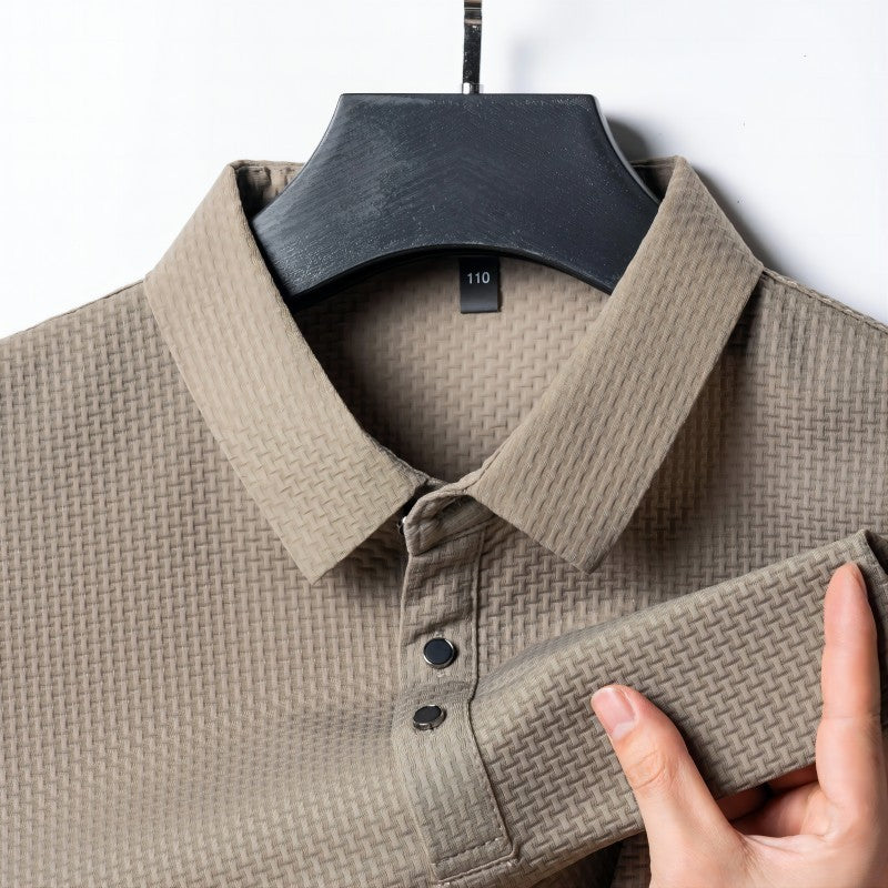 Rhys – Polo Jacquard à Manches Courtes en Soie de Glace