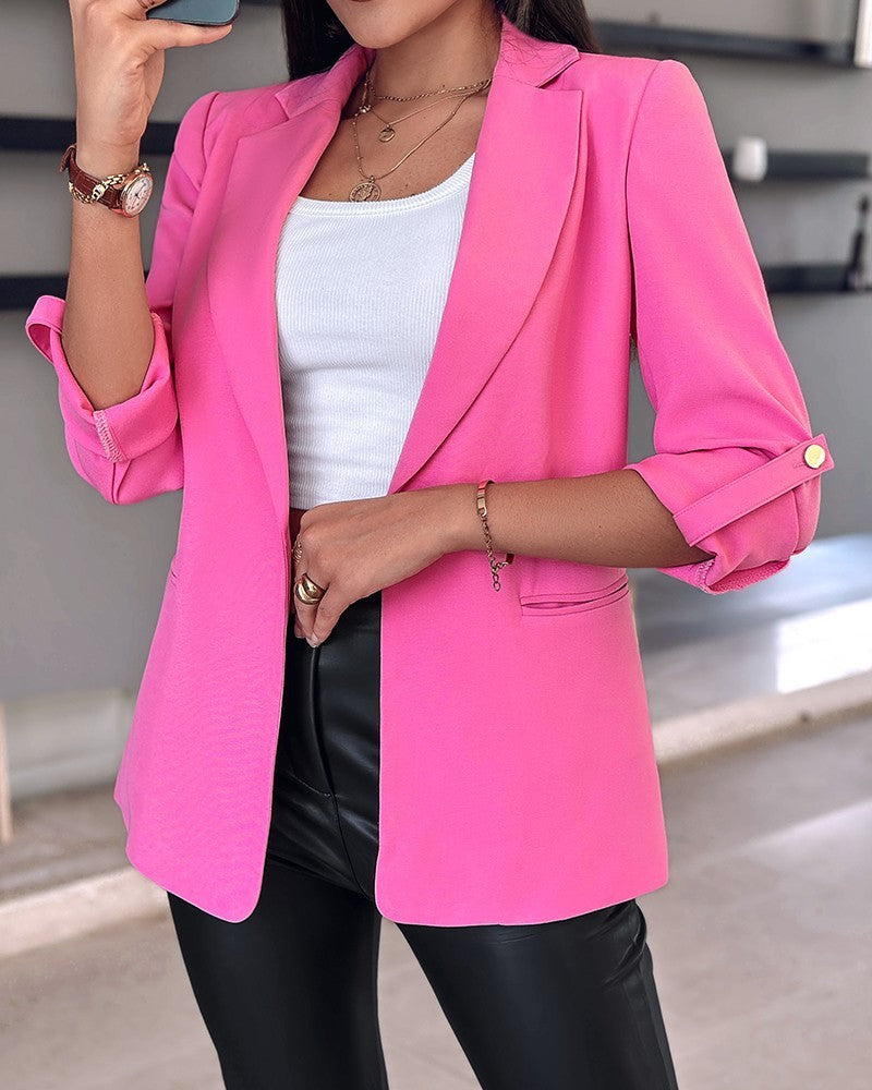 Leanne – Blazer Décontracté à Manches Roulées avec Poches