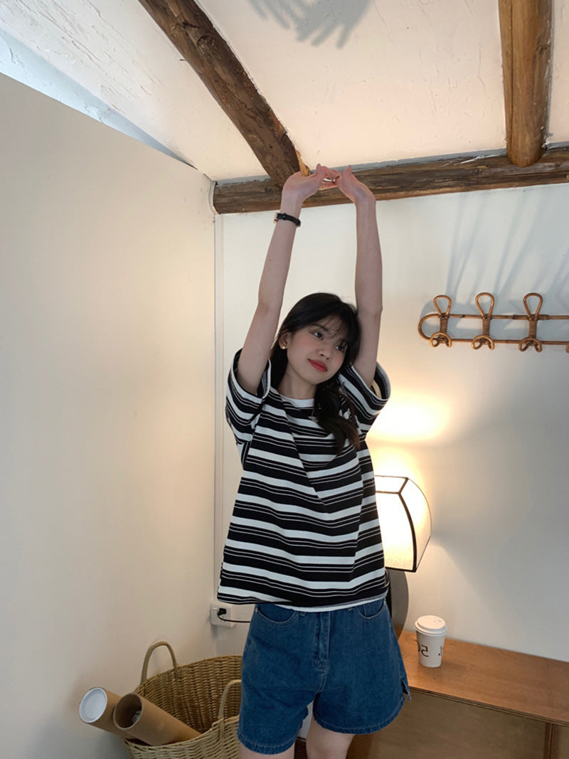 Jane – T-shirt Vintage à Rayures Courtes
