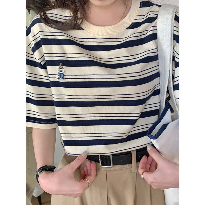 Jane – T-shirt Vintage à Rayures Courtes