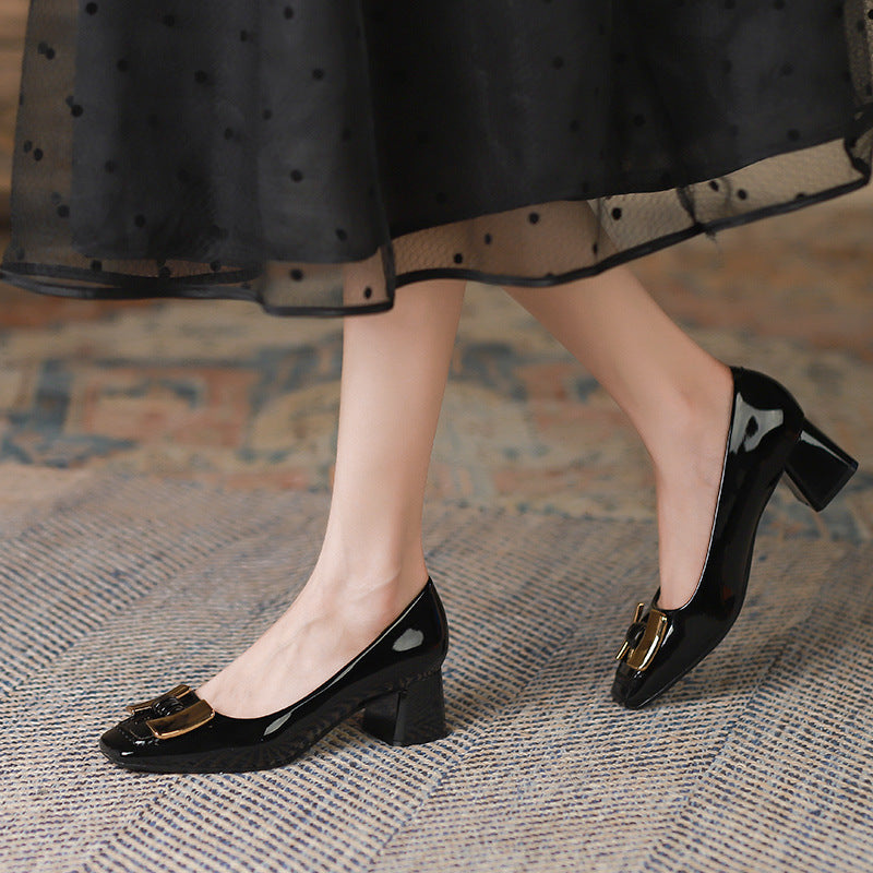 Rachael – Talons Épais Mary Jane avec Boucle Métallique
